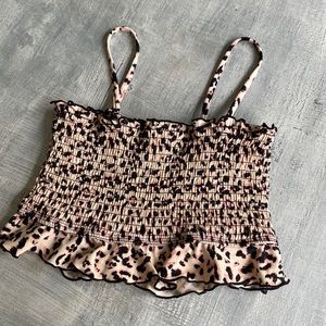 Pink and black leopard swim top